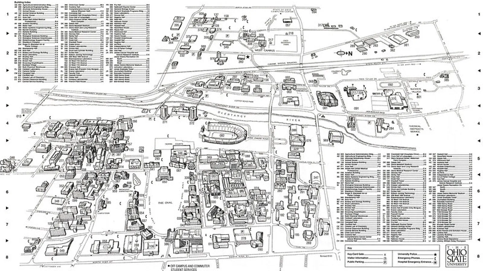 A black and white image of a campus map in 2001