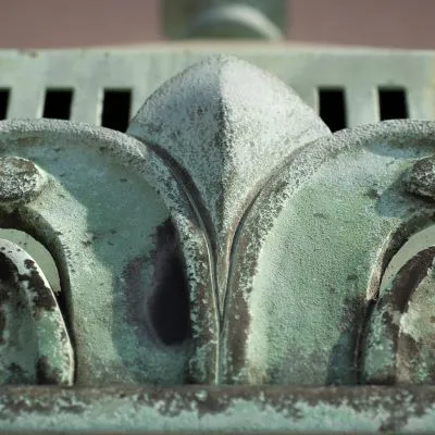 A closeup of a detail on the exterior of Cockins Hall