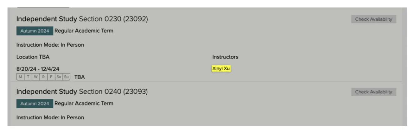 An image showing a web search result with the instructor name highlighted