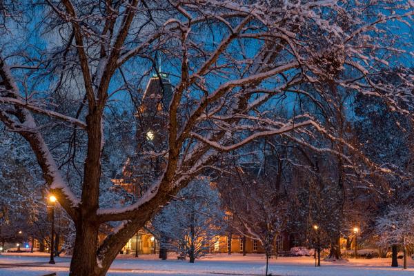 University Hall in the snow