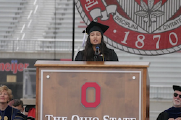 Shweta Ambwani at the 2018 Spring Commencement Shweta Ambwani speaking at the 2018 Spring Commencement