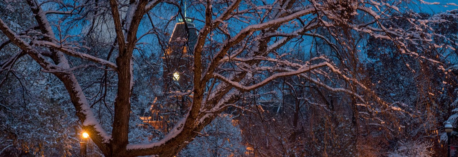 University Hall in the snow
